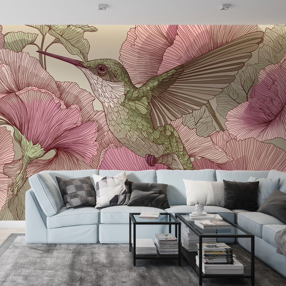 Hummingbird Wallpaper | Hummingbird Over Soft Pink Flowers
