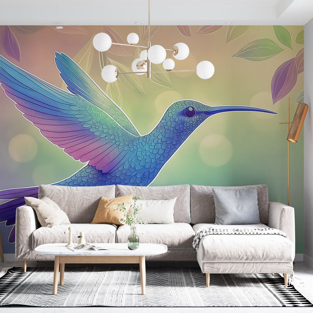 Hummingbird Wallpaper | Colorful Bird Illustration in Pastel