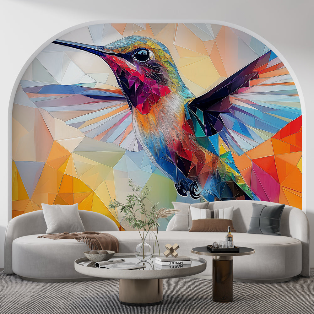 Hummingbird Wallpaper | Colorful Geometric Pattern with Bird