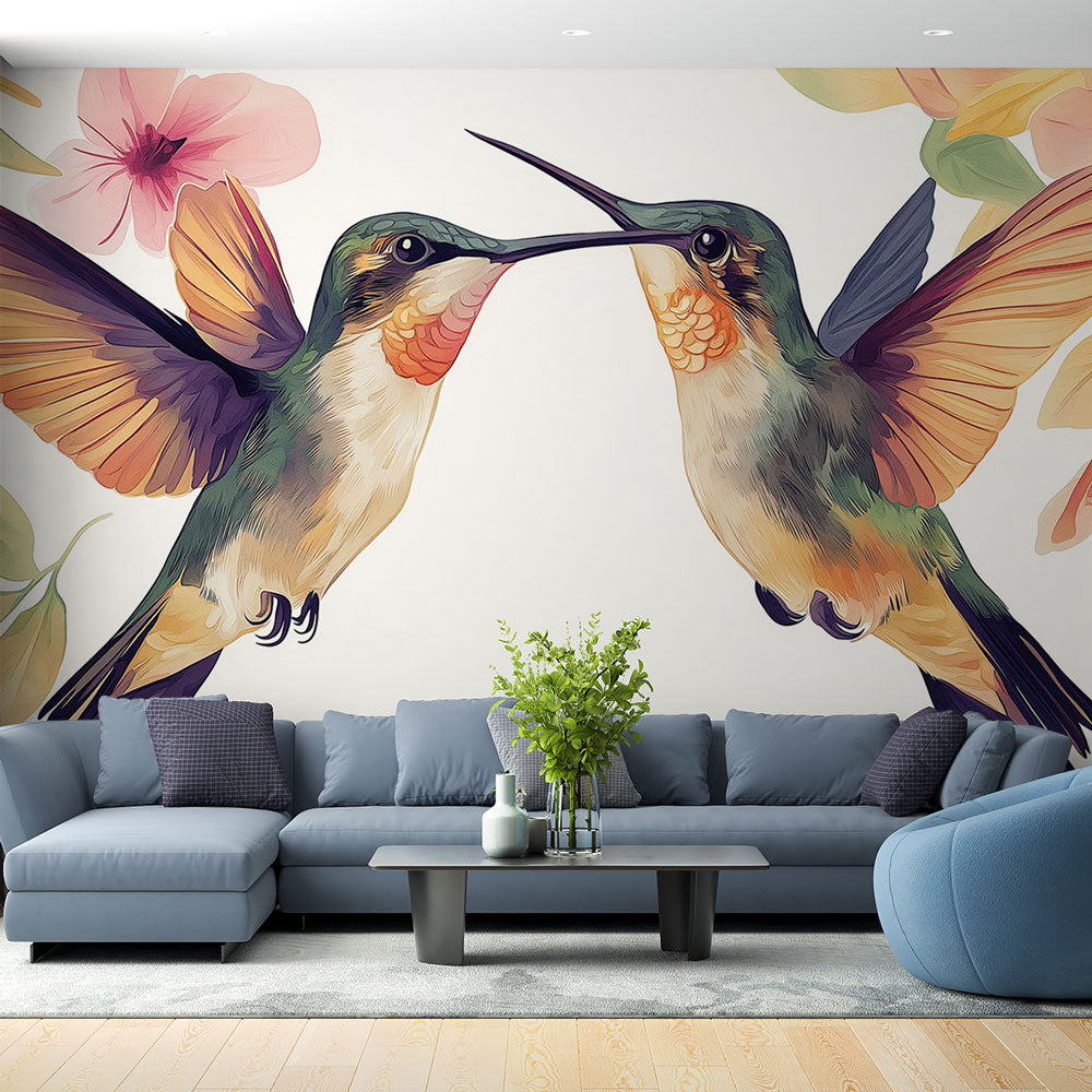 Hummingbirds Wallpaper | Two Birds Framed by Flowers