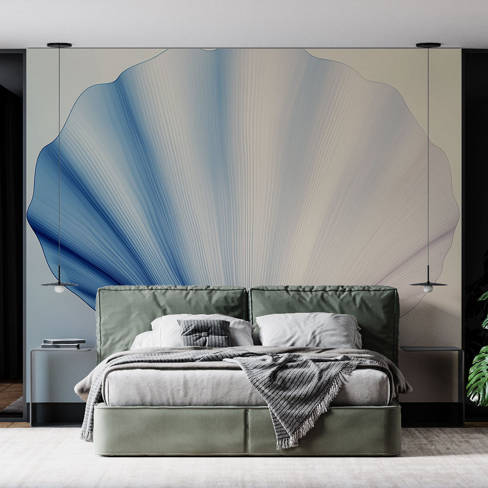 Abstract Blue Shell Wallpaper | Modern Coastal Wall Mural