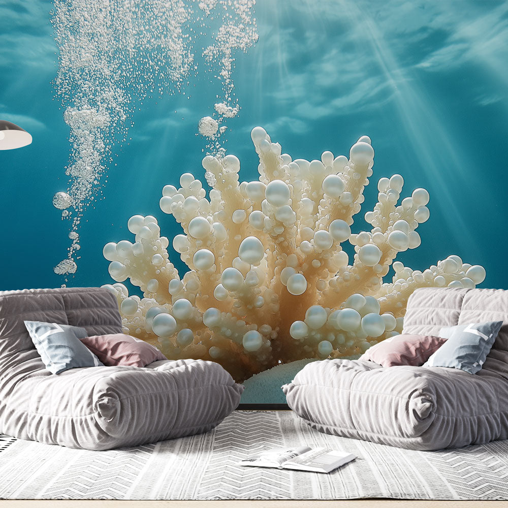Coral wallpaper | 3D underwater coral wall mural with bubbles