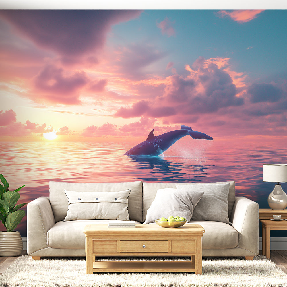 Dolphin Wallpaper | Pastel Sunset Leap Wall Mural