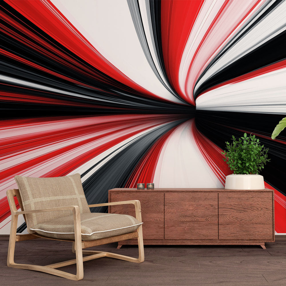 Dynamic Lines Wallpaper | Red Black White Abstract Wall Mural