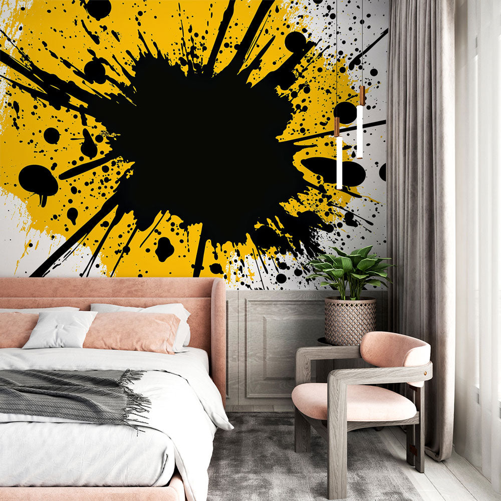 Splash Wallpaper | Black Yellow Paint Burst Wall Mural