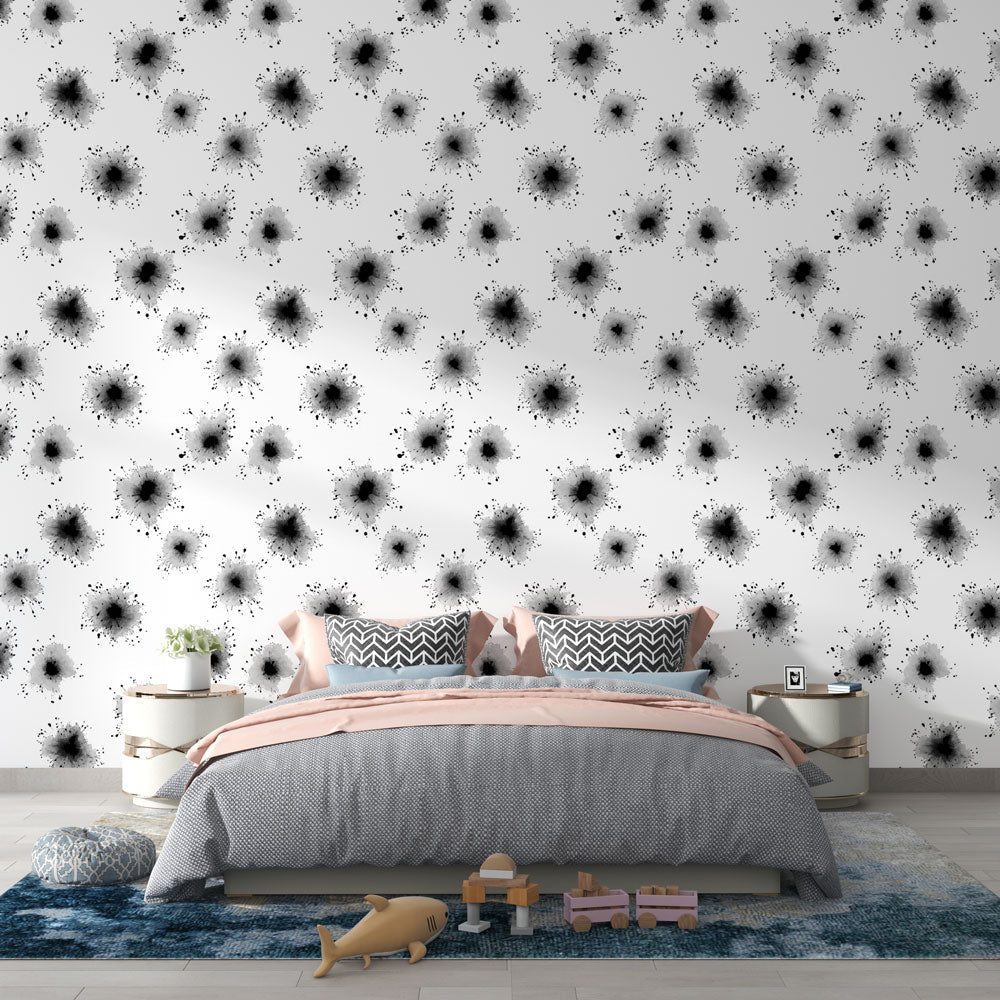 Ink Splatter Wallpaper | Black Brushstrokes on Crisp White