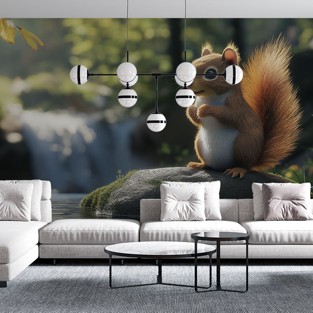 Squirrel Wallpaper | Cute Squirrel on a Riverside Rock Wall Mural