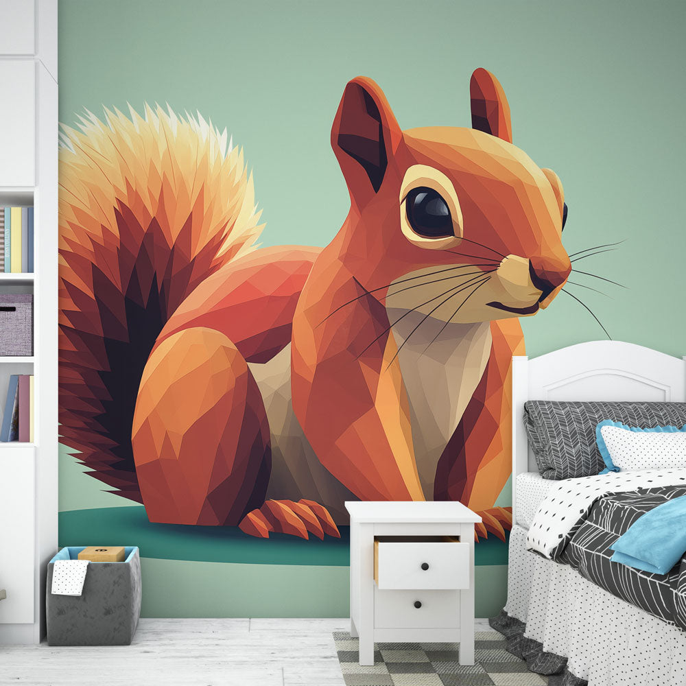 Squirrel Wallpaper | Stylised Geometric Colour Wall Mural