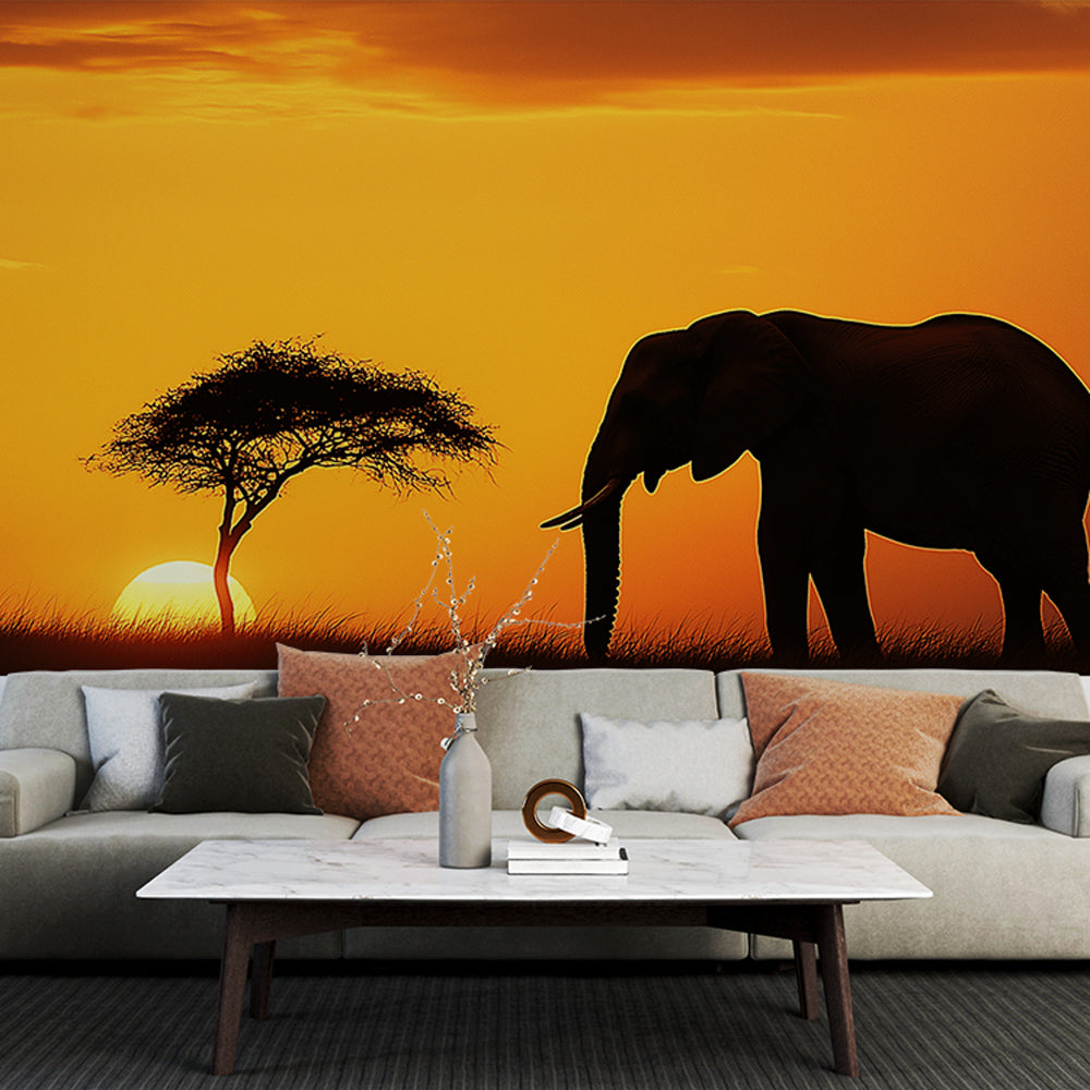Elephant Sunset Wallpaper | Silhouette Under Gold Sky