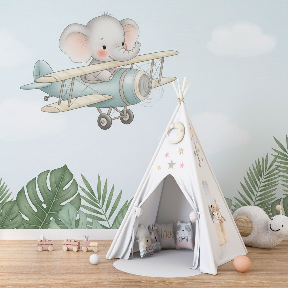 Aviator Elephant Wallpaper | Elephant Flying a Pastel Airplane