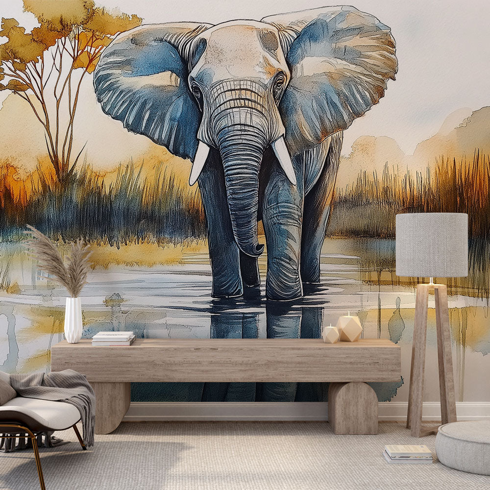 Elephant Wallpaper | Watercolor Elegance of Majestic Elephant