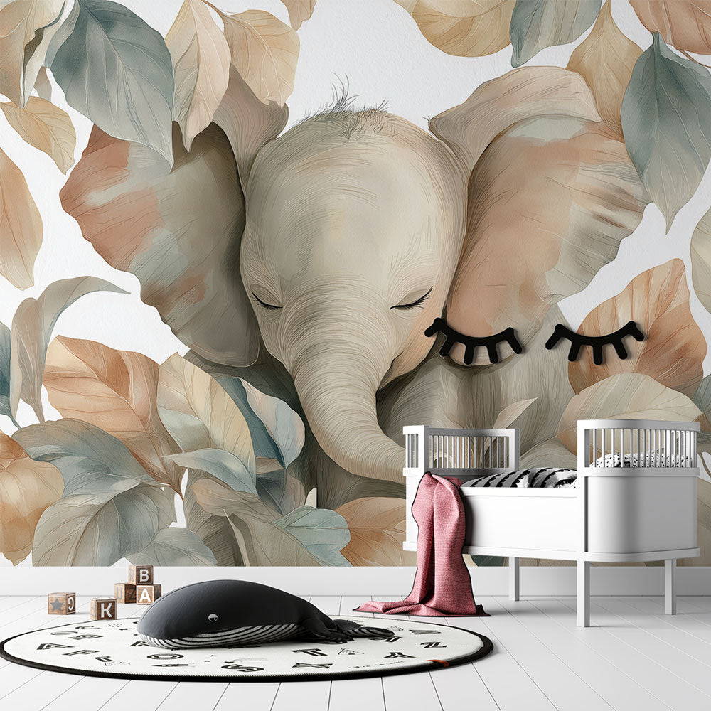 Elephant Wallpaper | Elegant Elephant in Cozy Pastel Foliage