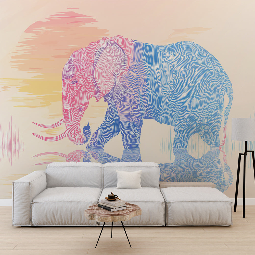 Pastel Elephant Wallpaper | Stylized Animal Wall Mural