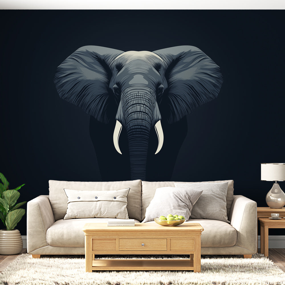 Elephant Wallpaper | Stylized Majestic Animal Dark Wall Mural