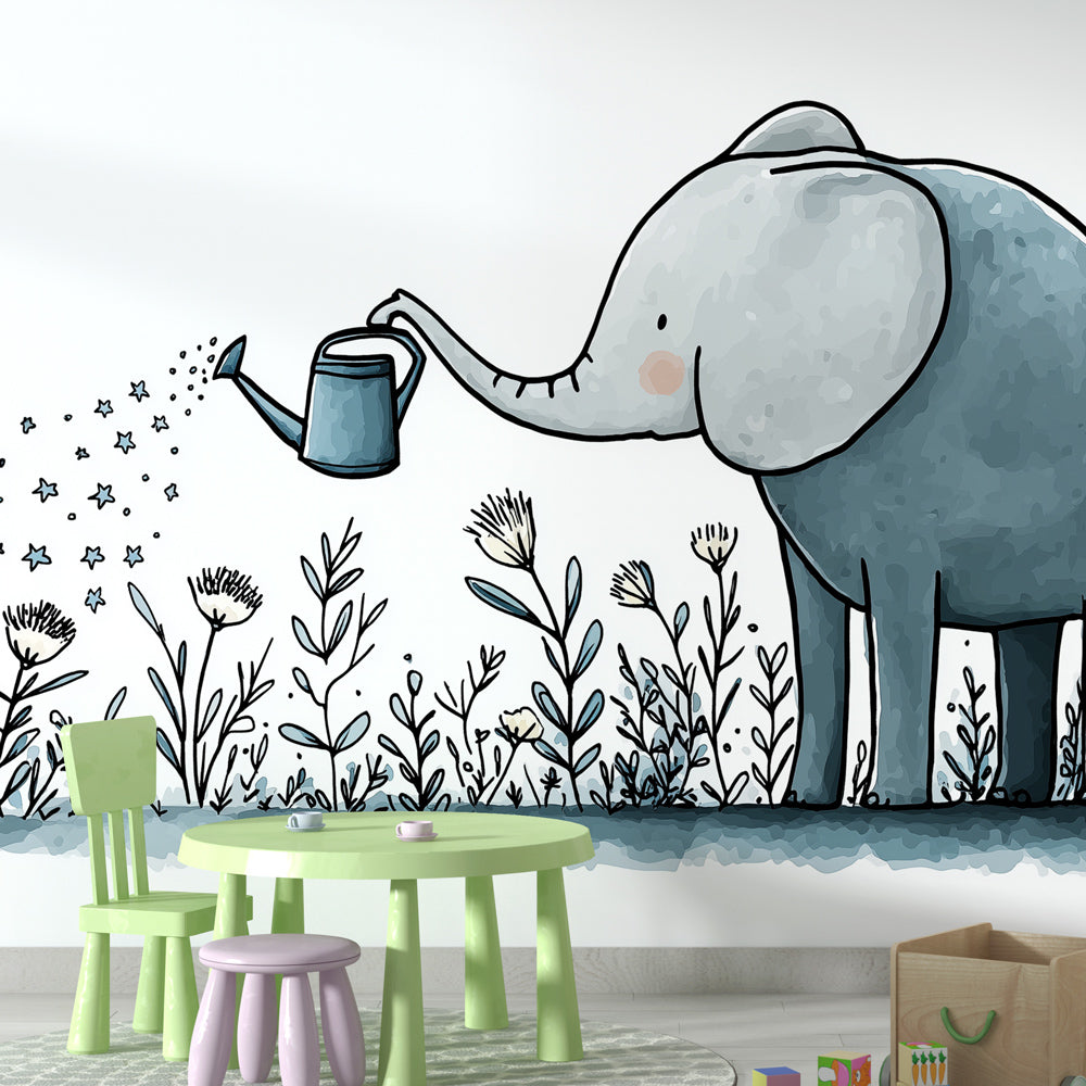 Elephant Wallpaper | Gardener Elephant Watering Fine Flowers