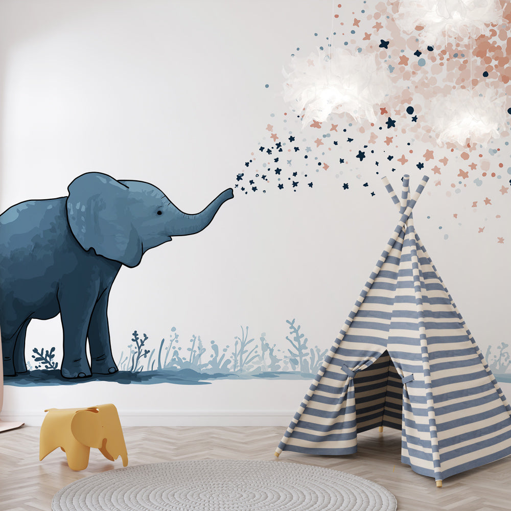 Elephant Wallpaper | Blue Elephant Spraying Colorful Stars