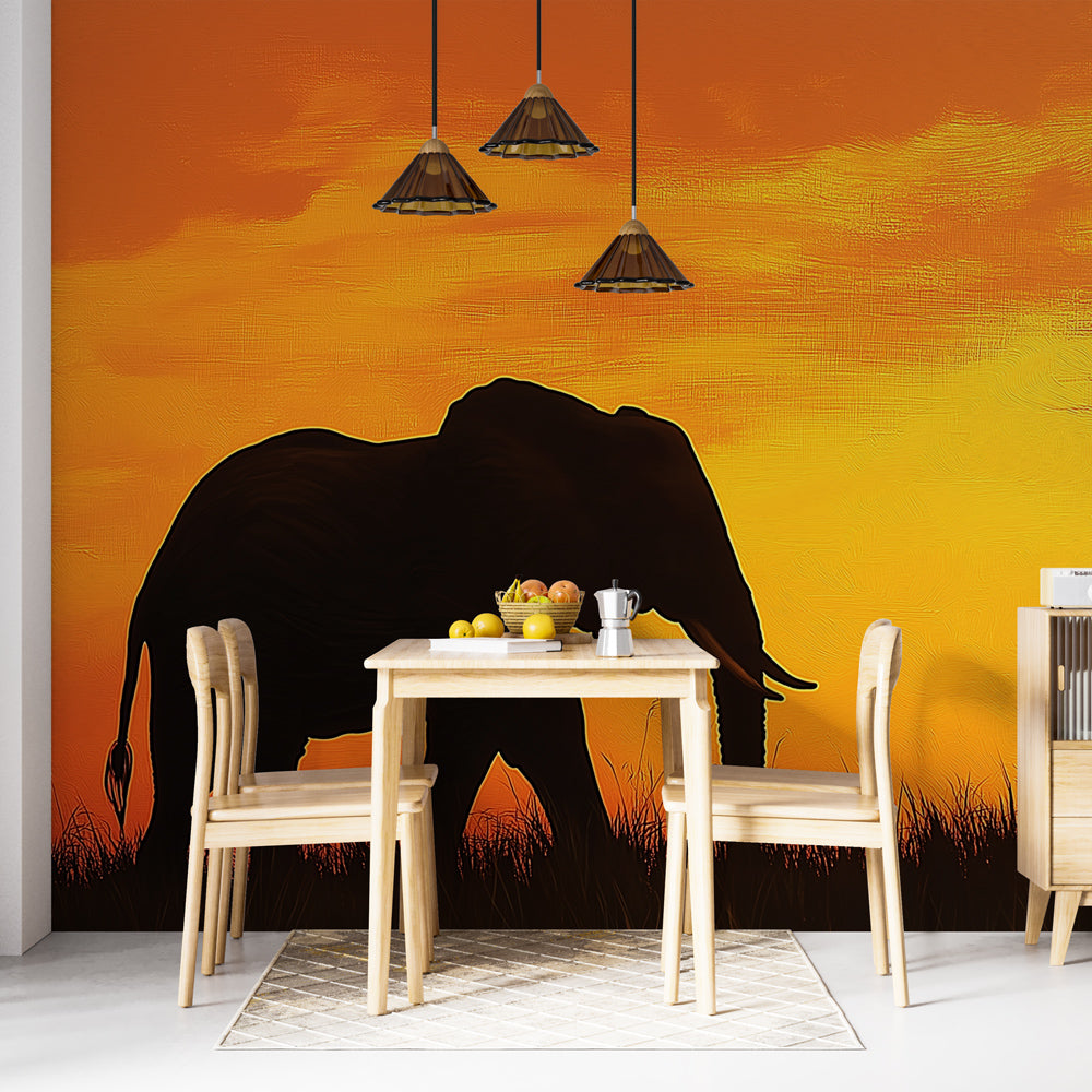 Elephant Silhouette Wallpaper | Majestic Twilight Mural