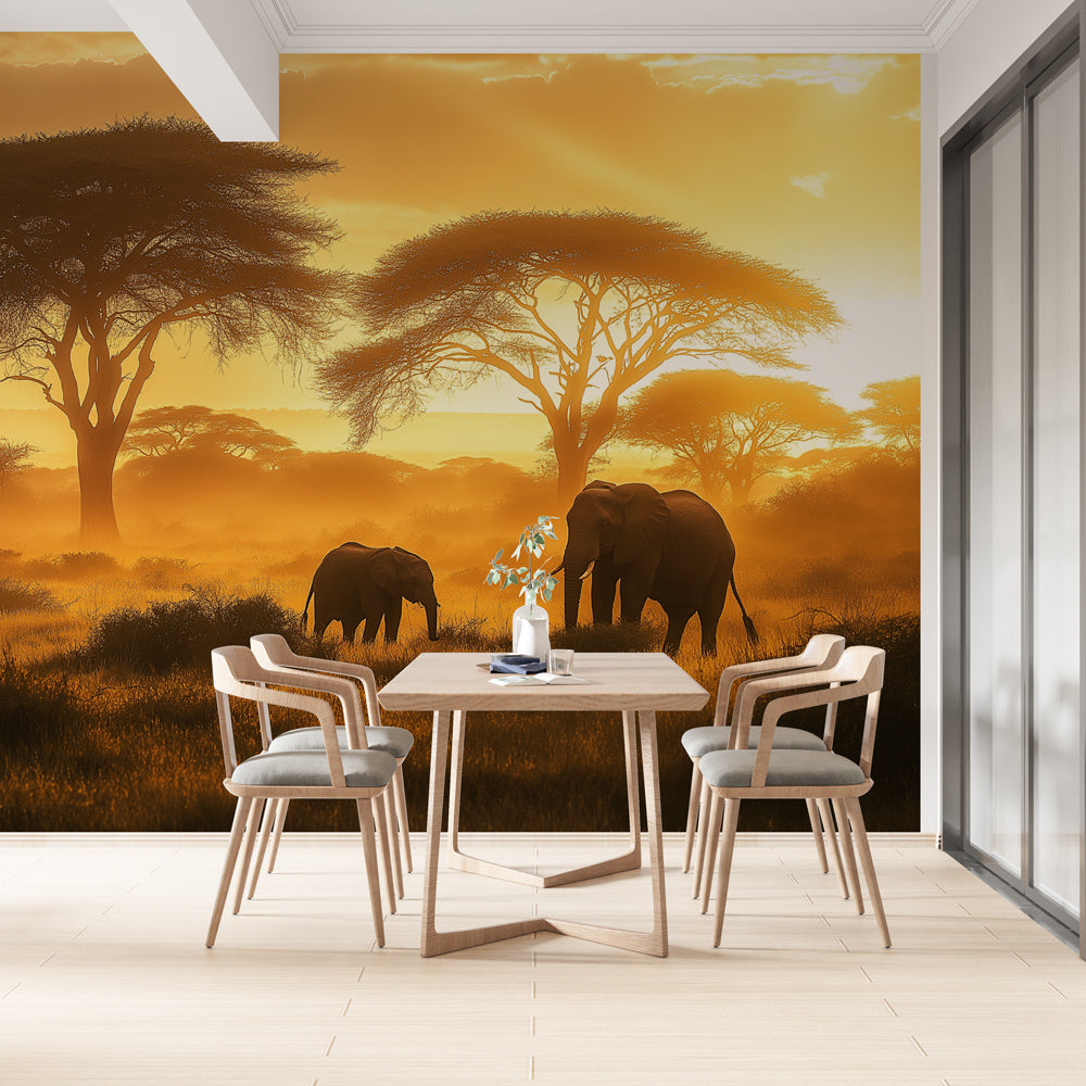 Elephants Sunset Wallpaper | Soothing African Scene