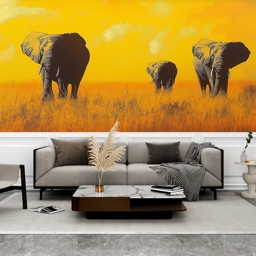 Elephants Wallpaper | Silhouettes at Orange Sunset