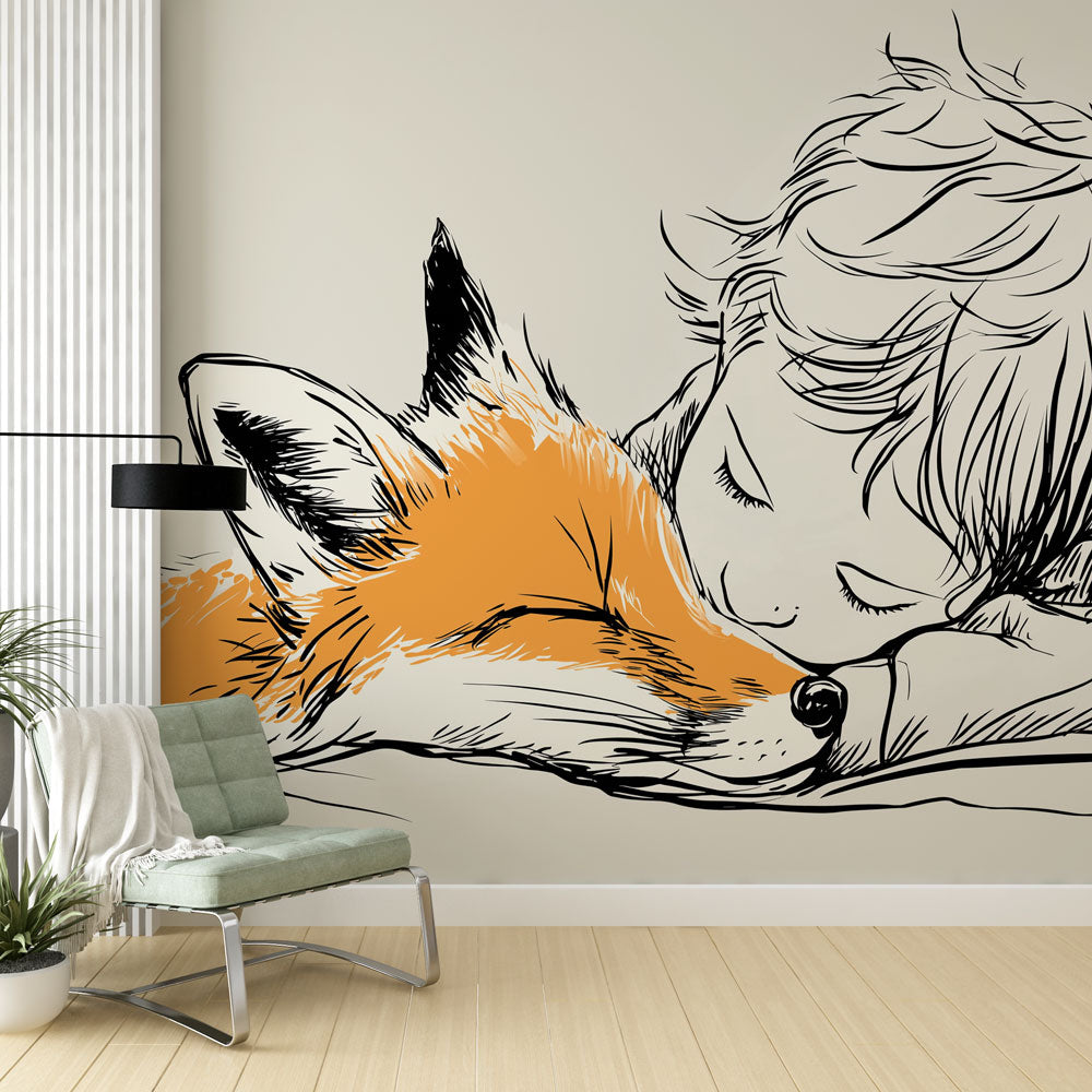 Children's Wallpaper | Sleeping Child with a Peaceful Fox