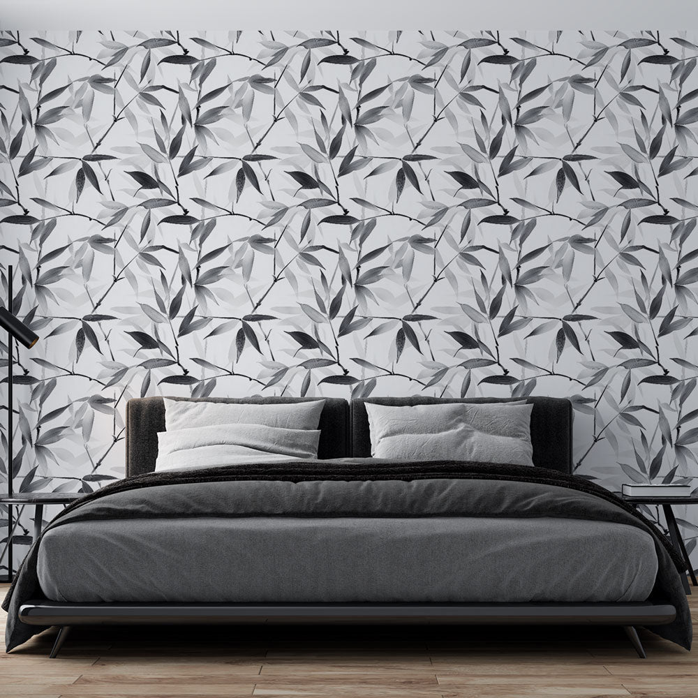Foliage Wallpaper | Black and White Leaves on Light Base