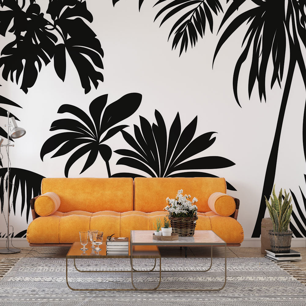 Black Foliage Wallpaper | Elegant Palm Silhouette Mural