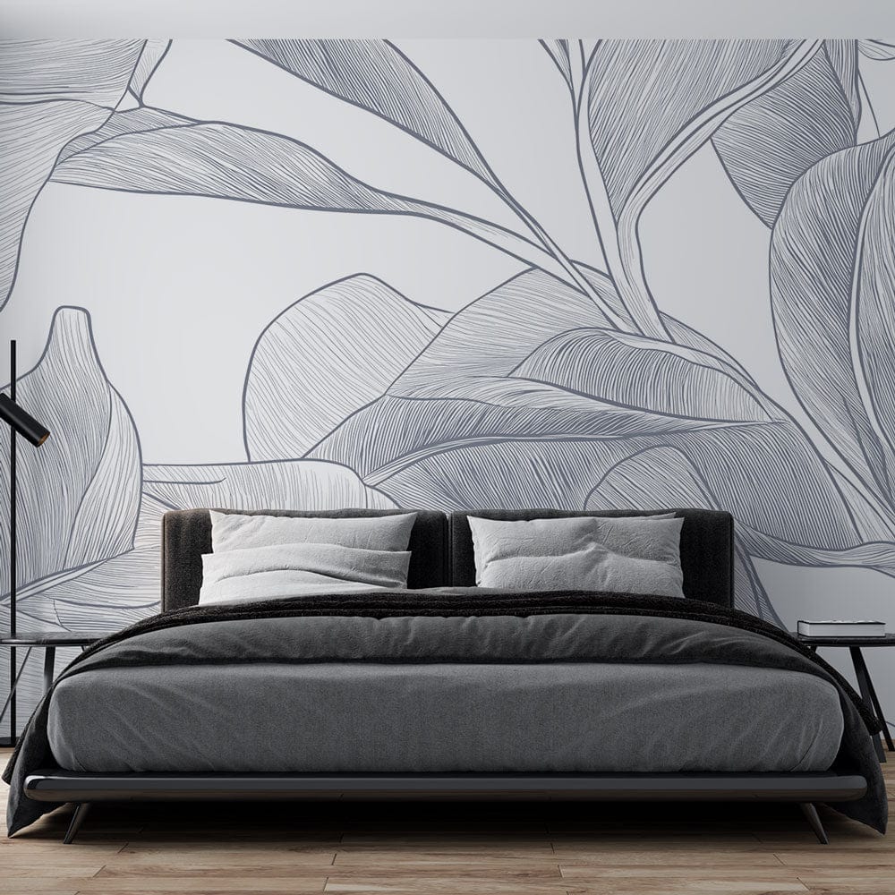 Linear Leaves Wallpaper | Delicate Contour Wall Mural