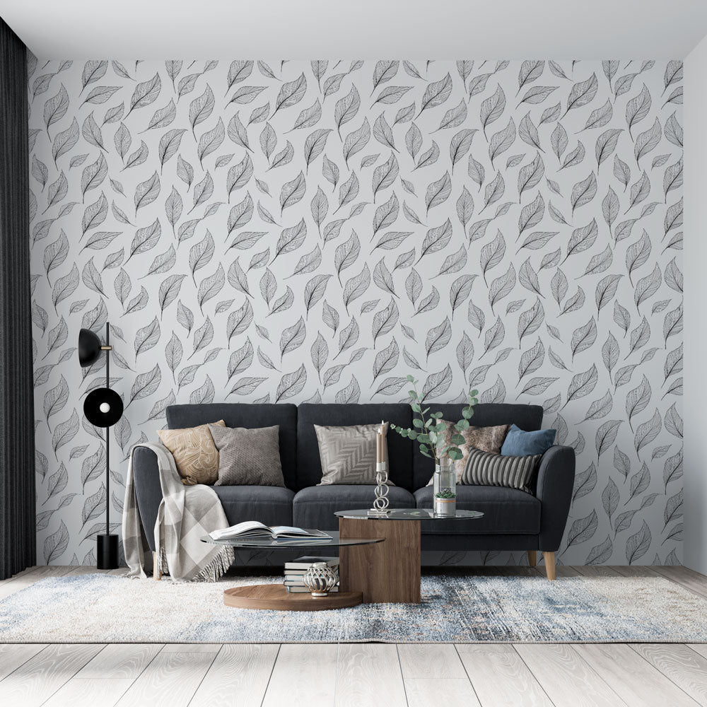 Leaf Wallpaper | Black White Foliage Wall Mural Design