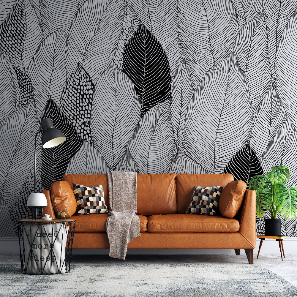Black and White Leaf Wallpaper | Stylized Monochrome Foliage