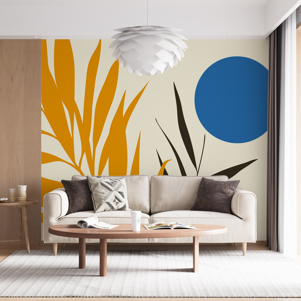 Stylised Leaves Wallpaper | Chestnut Blue Wall Mural