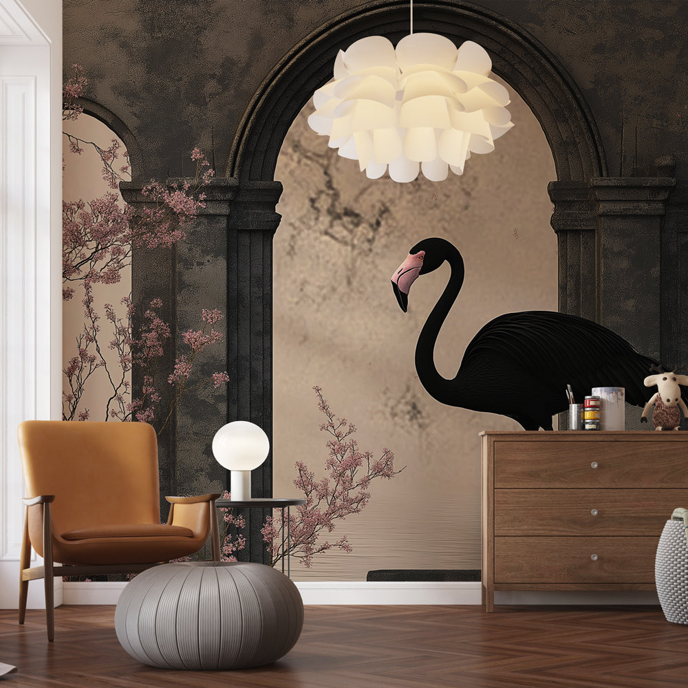 Pink Flamingo Wallpaper | Romantic Arches Blossoms Wall Mural