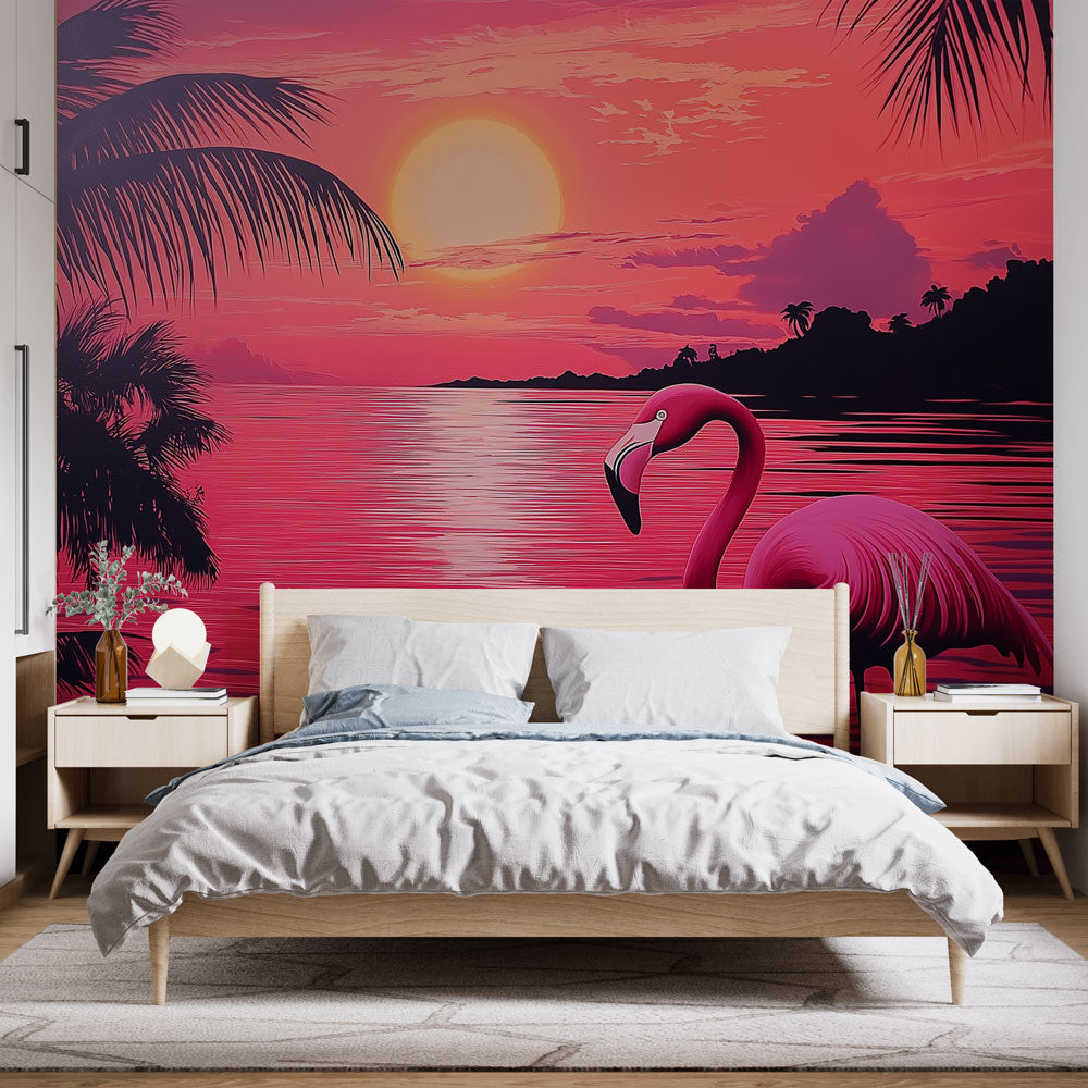 Pink Flamingo Wallpaper | Tropical Sunset with a Flamingo