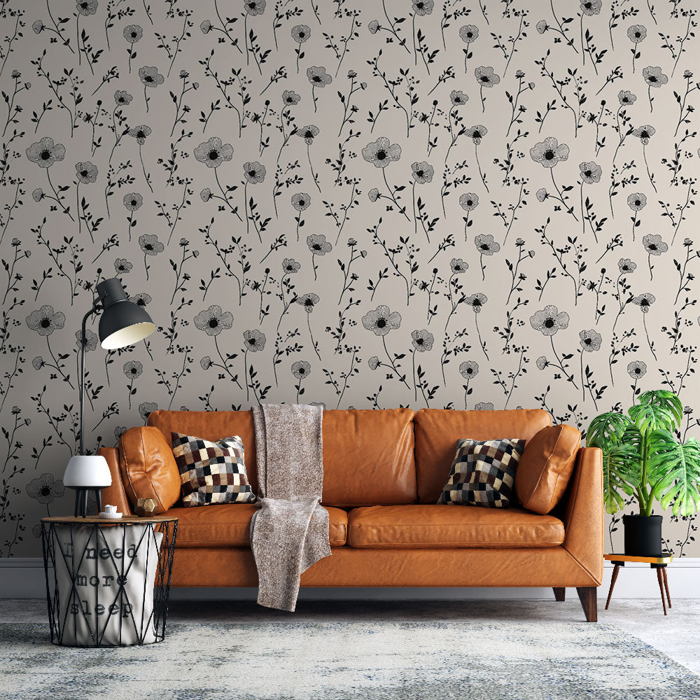 Monochrome Bloom Wallpaper | Black & White Wall Mural