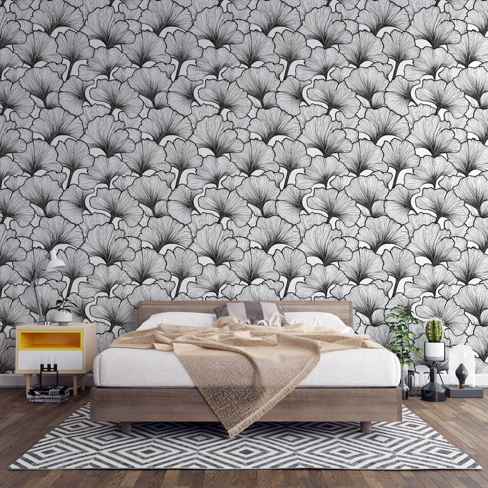 Delicate Flowers Wallpaper | Black & White Stylised Wall Mural
