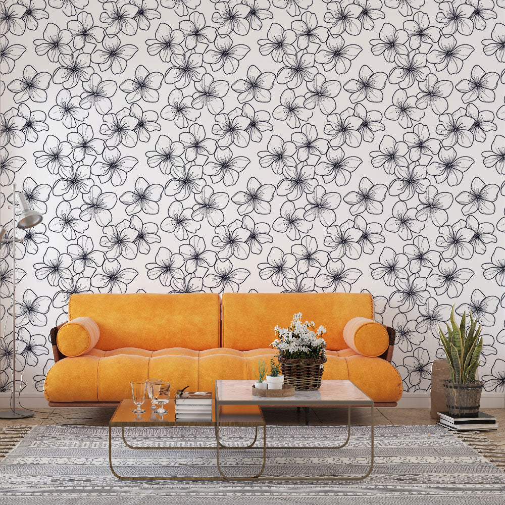 Delicate Flowers Wallpaper | Black & White Floral Wall Mural