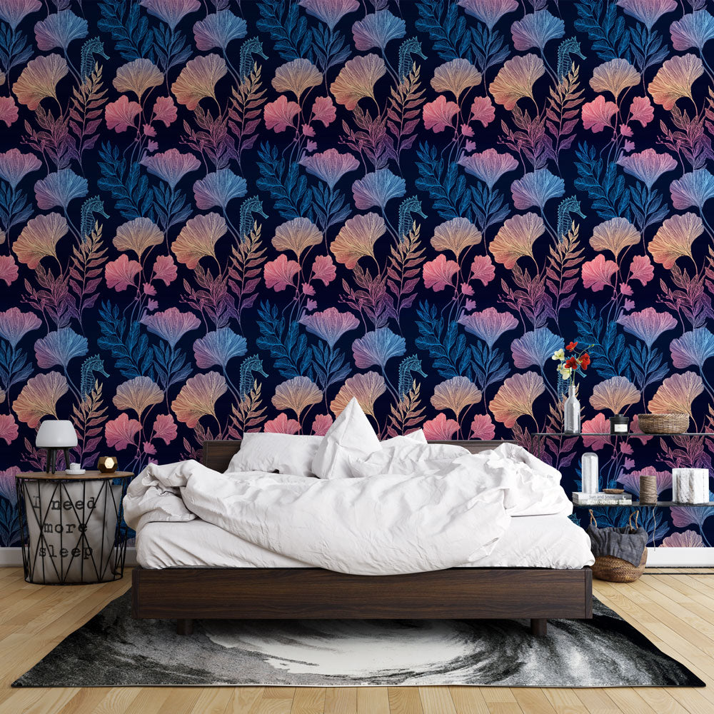 Navy Floral Wallpaper | Delicate Blooms Wall Mural