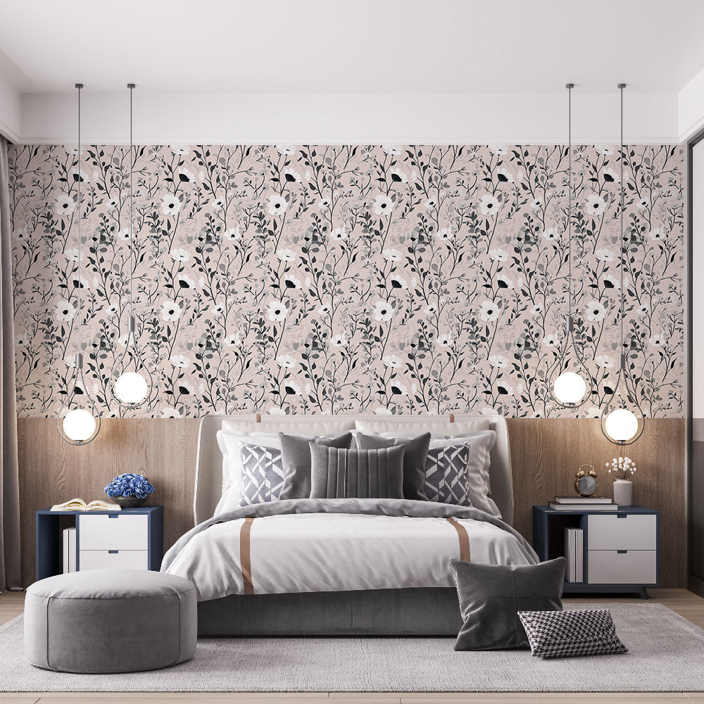 Delicate Floral Wallpaper | Beige Background Wall Mural