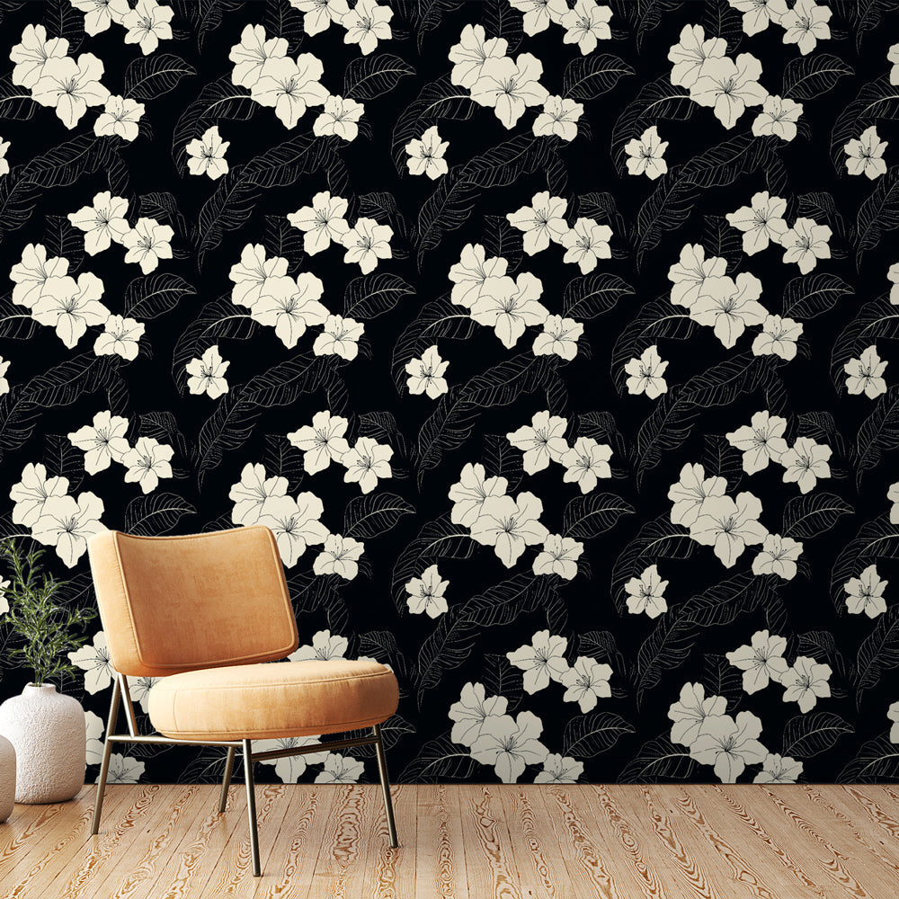 Floral Wallpaper | White Flowers on Elegant Black