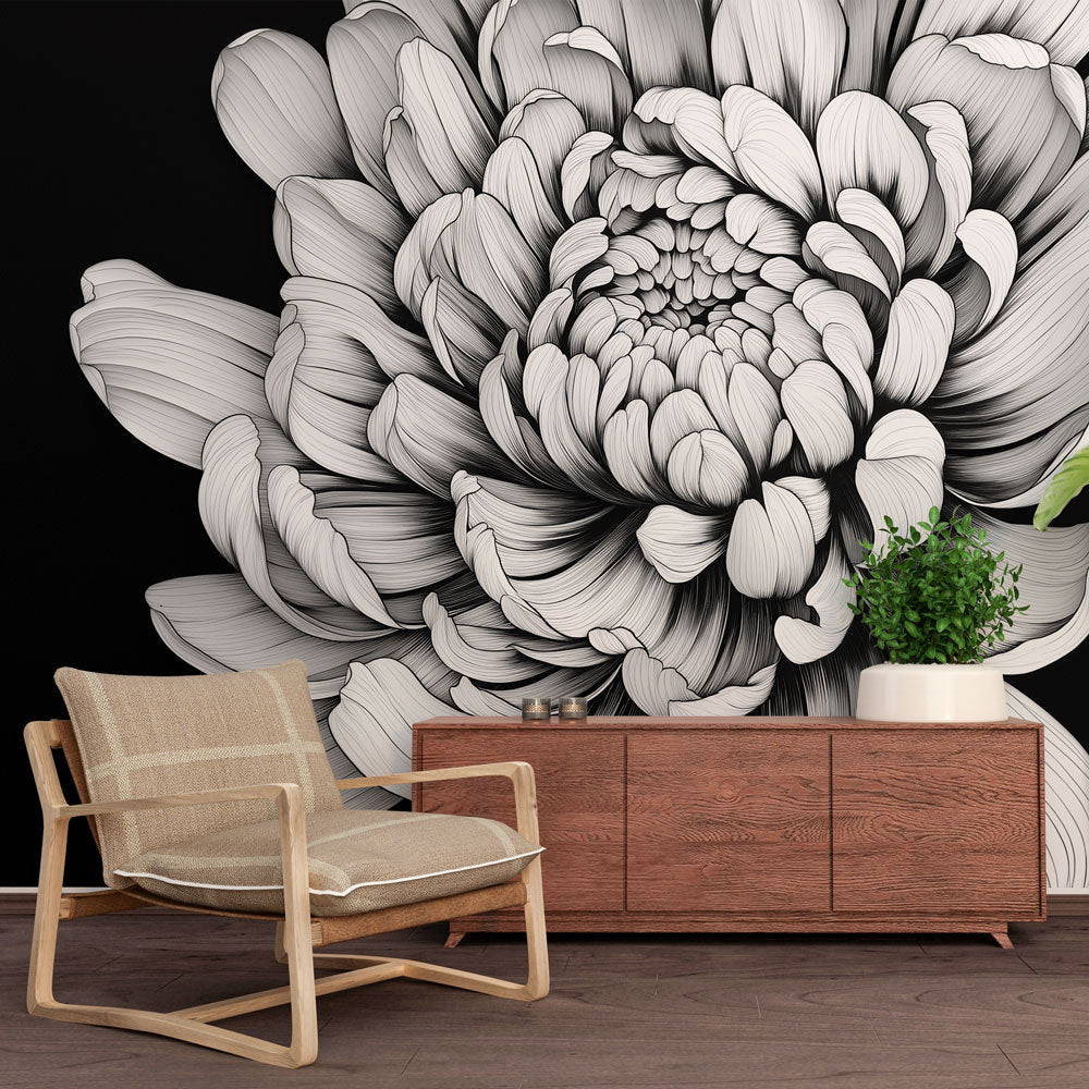 Monochrome Floral Wallpaper | Black White Wall Mural