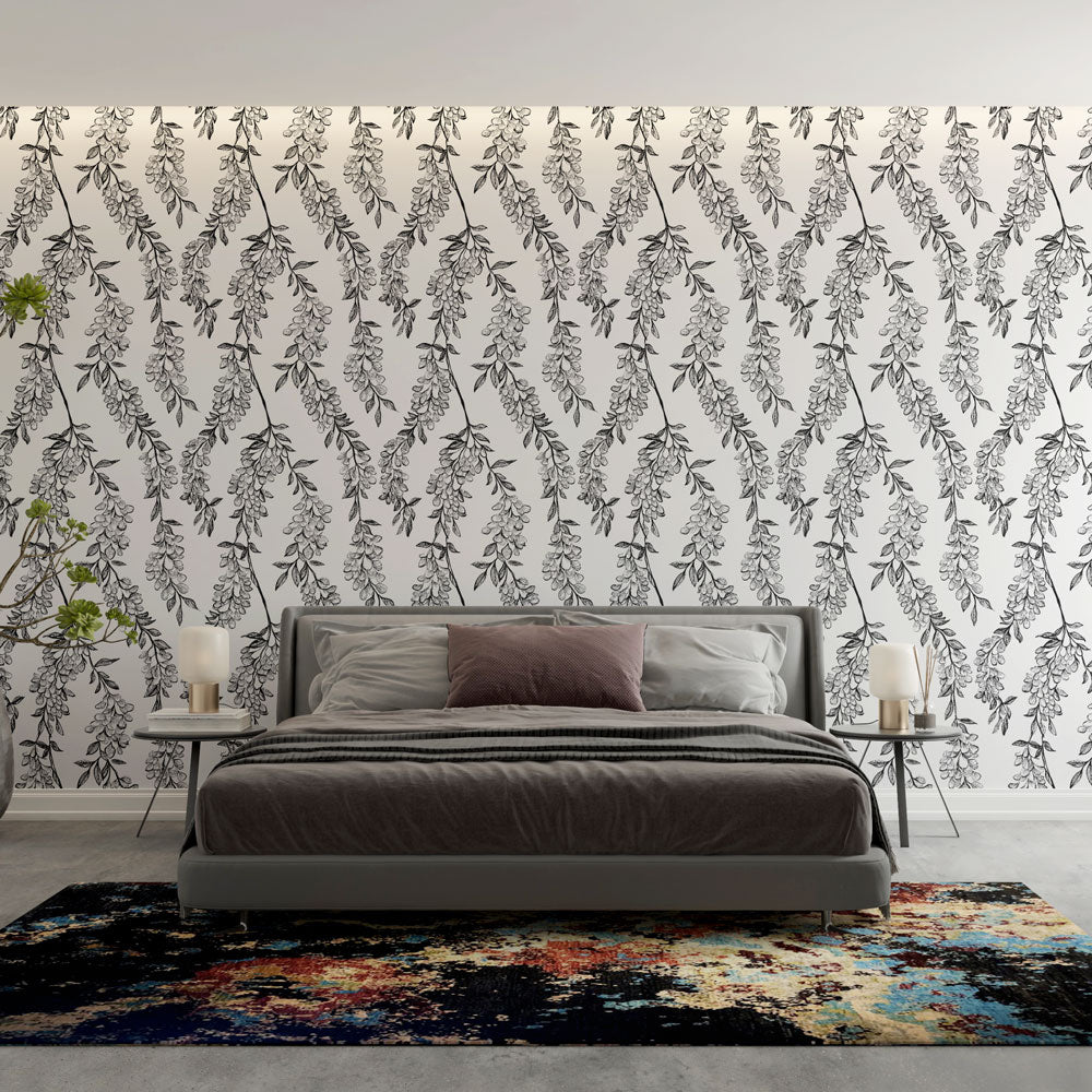 Monochrome Floral Wallpaper | Delicate Black & White Flower Wall Mural