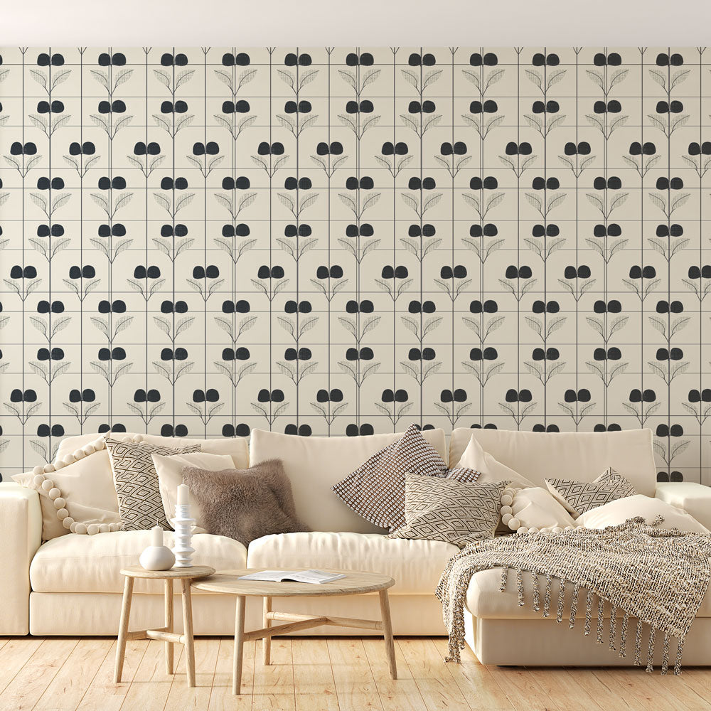 Floral Wallpaper | Black & White Stylised Wall Mural