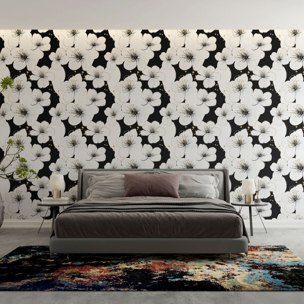 Black & White Floral Wallpaper | Elegant Wall Mural