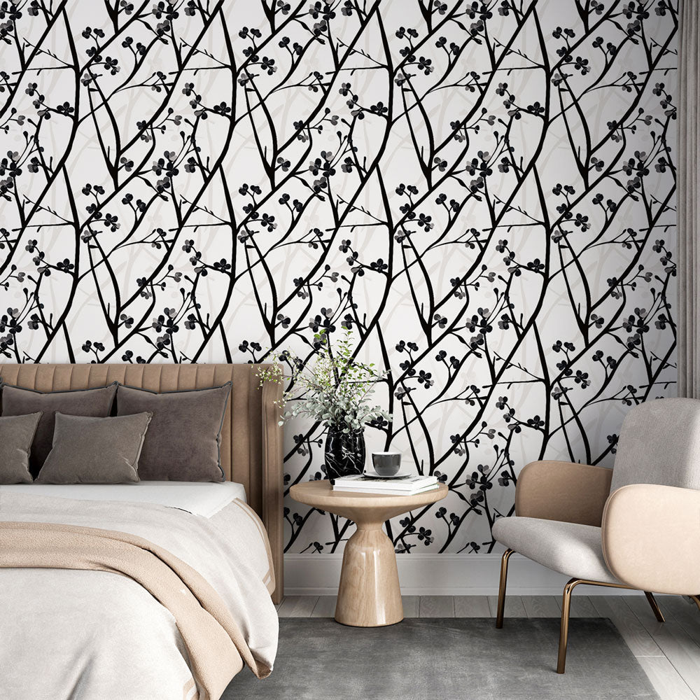 Sinuous Black Branches Florals Wallpaper Mural