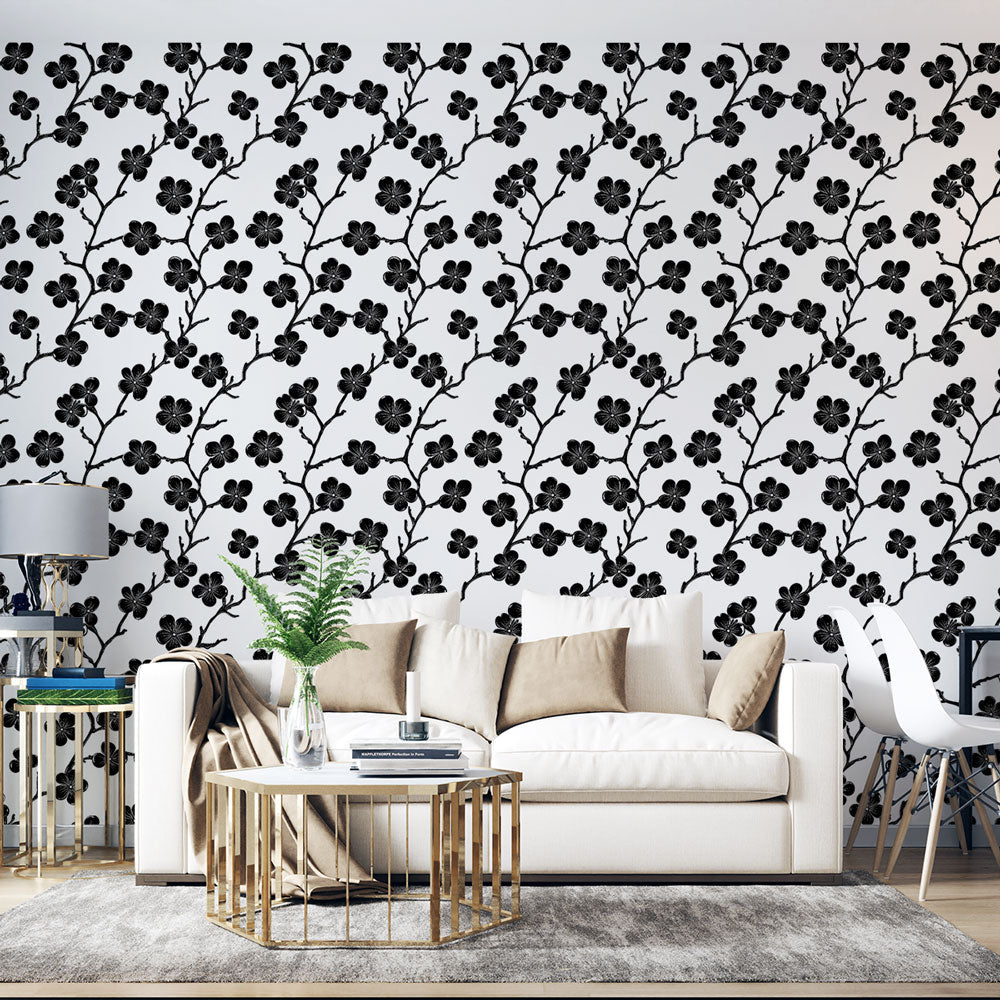 Botanical Black White Sketch Wallpaper Wall Mural