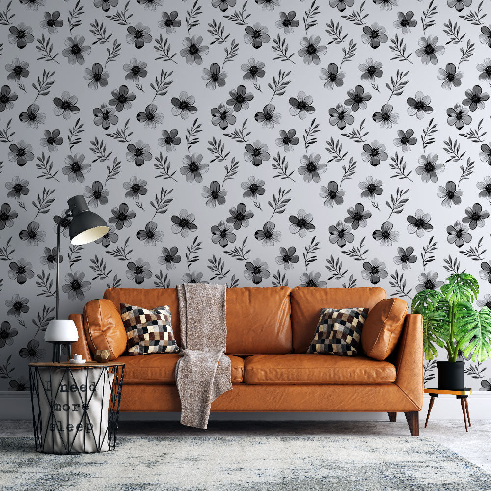 Black & White Floral Wallpaper | Wall Mural