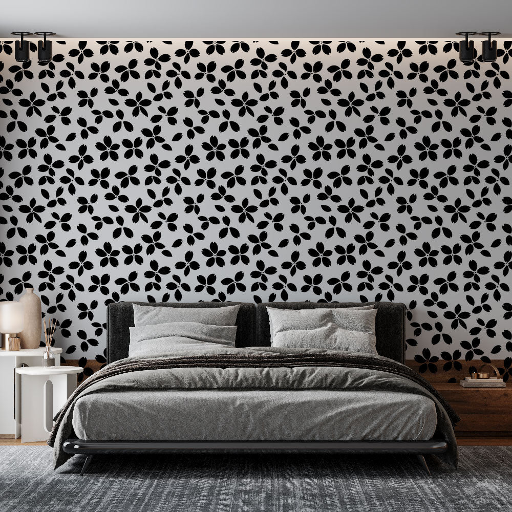Black Floral & Leaf Wallpaper | Delicate Botanical Motif