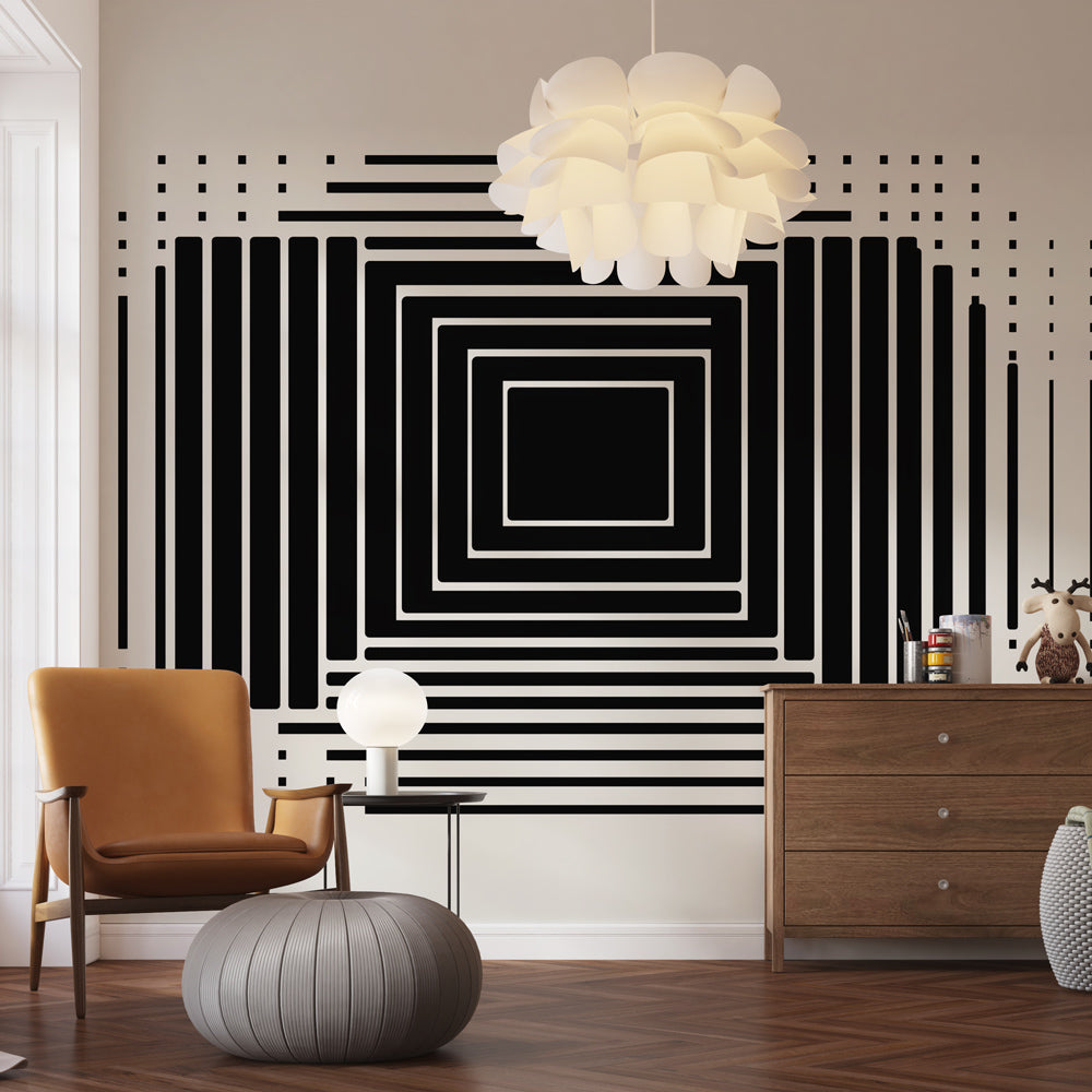 Geometric Wallpaper | Black and White Lines Wall Mural