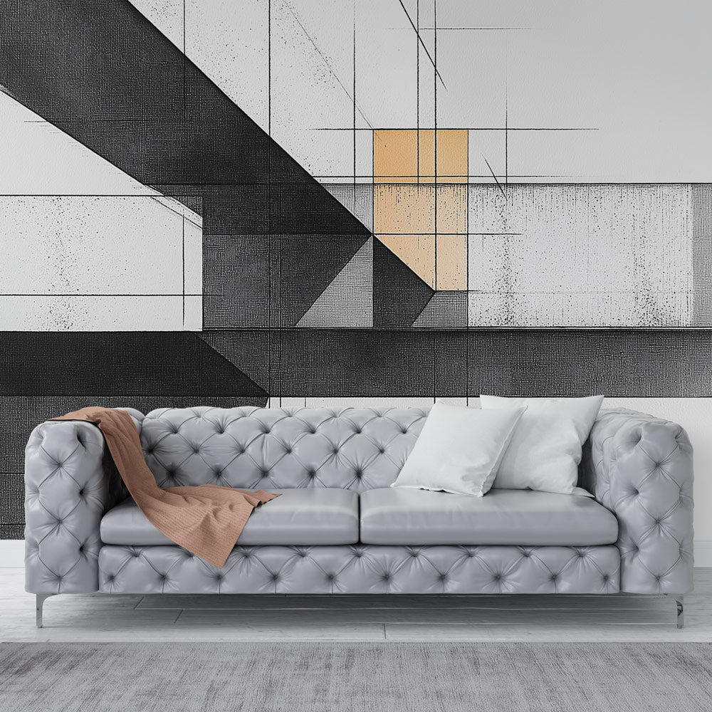 Geometric Wallpaper | Black White Yellow Abstract Wall Mural