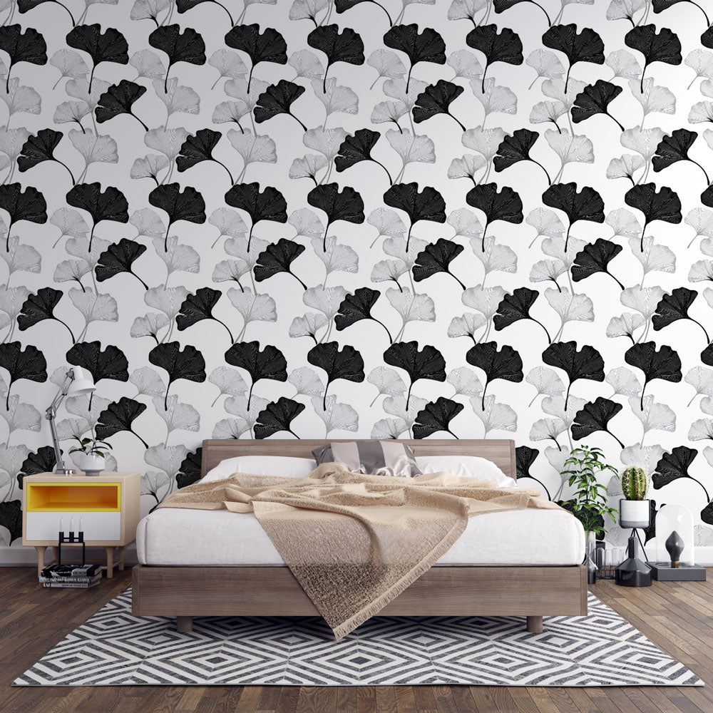 Black & White Ginkgo Wallpaper | Graphic Leaves