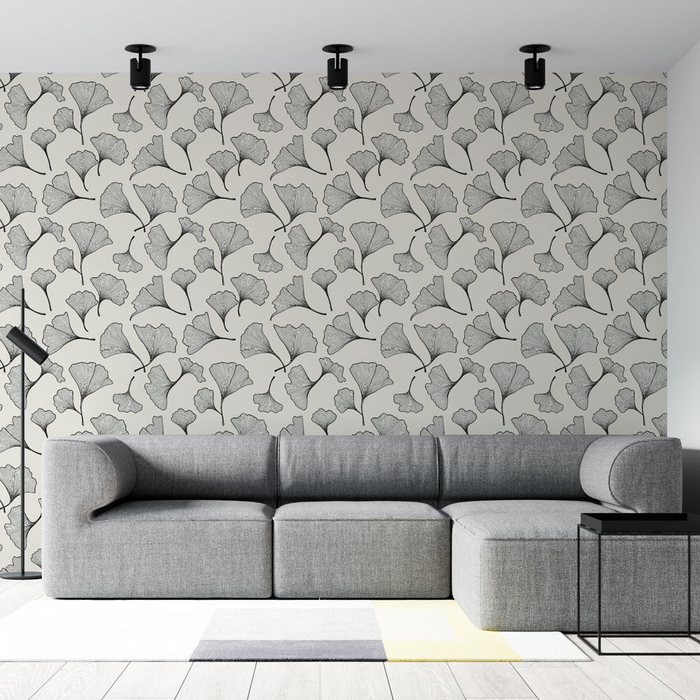 Ginkgo Wallpaper | Elegant Black & White Leaves Wall Mural